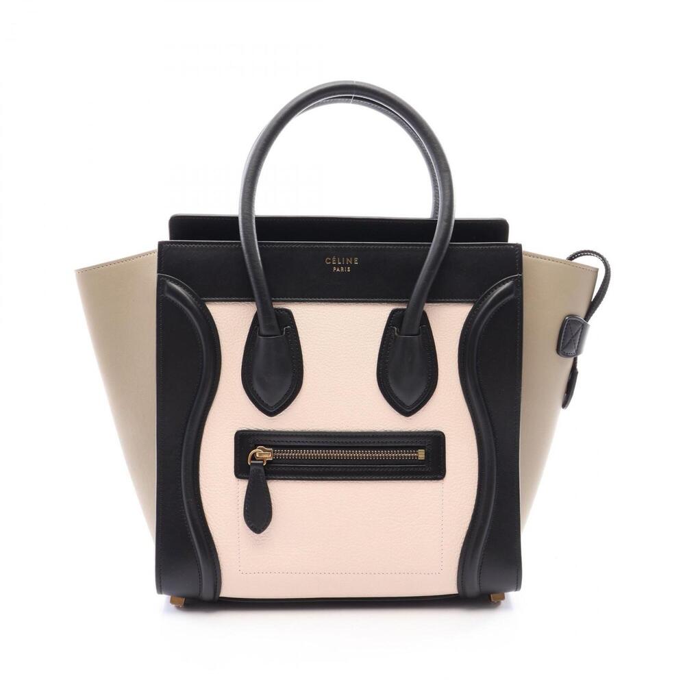 Celine Luggage Micro Shopper Tote Bag Handbag Leather Women's Black, Ivory, B...